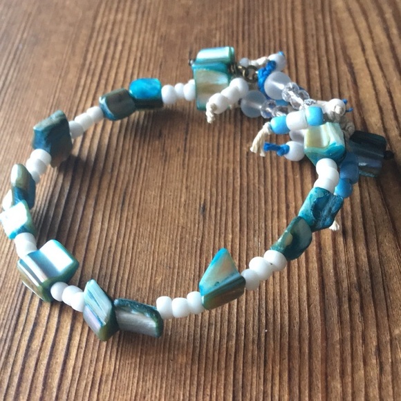 Blue and White Beaded Bangle Bracelet,  Handmade Ladies Bracelet,  Blue … - Picture 5 of 7